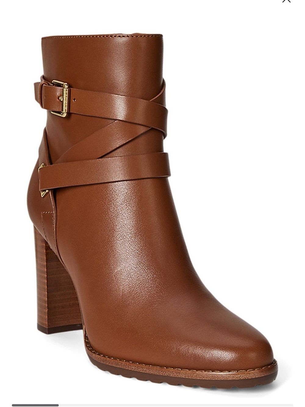 Ralph Lauren Women's Collin Cognac Wrap-Strap Leather Ankle Boot SZ 7.5 NIB